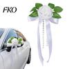 Einfach zu installierendes Hochzeitsauto-Kit, Dekoration aus künstlichen weißen Rosen, Blumenstrauß für Türgriff & Rückspiegel, Wetterbeständige Blumen mit Satin