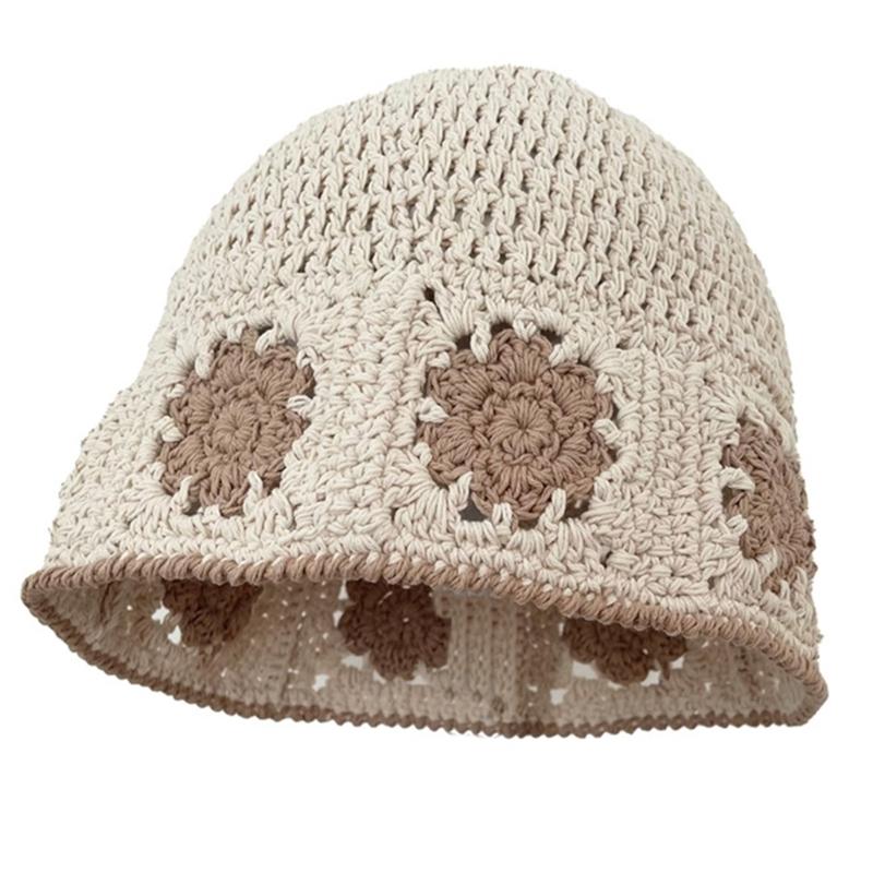 Beliebter Damenhut Strickmütze Handgehäkelt Blumenmütze Y2K Damenhut Mädchen Fotografie Fischerhut Sonnenkappe