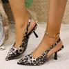 Fashion Classic Leopard Party Shoes Fashion Pointed Toe Sling Back Pumps Women 2025 Summer Crystal Chain Thin High Heels Shoes Woman