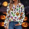Women's Halloween Print Long Sleeve Shirt Casual Blouse