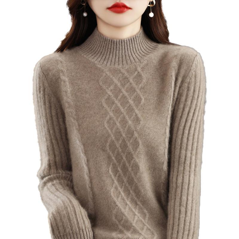 Autumn and Winter Semi-turtleneck Thickened Sweater Pullover Bottoming Shirt Women's Loose Solid Color Knitted Sweater Women's Thin Top