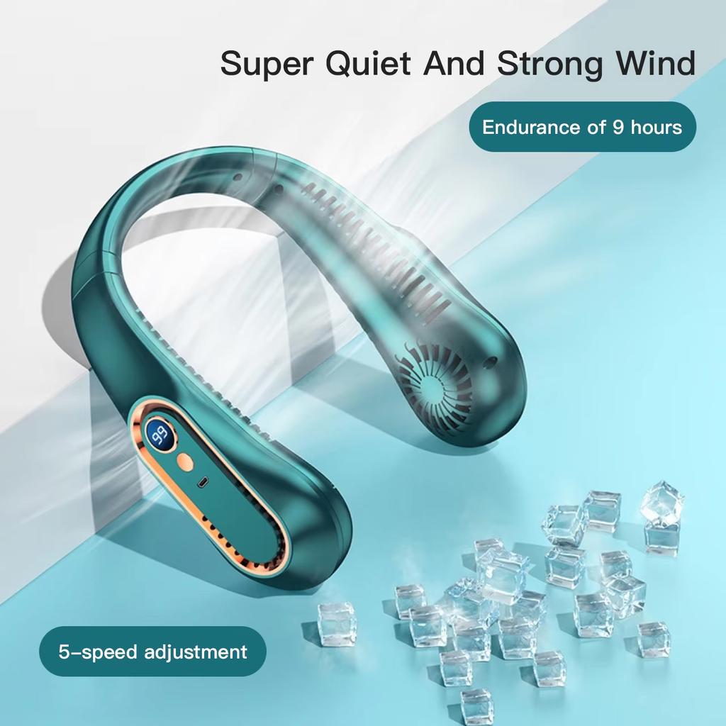 Neuer Sommer Tragbarer Mini Hängender Halsventilator Blattloser Nackenband Ventilator Digitales Display Leistung Luftkühler USB Wiederaufladbar Elektrische Ventilatoren