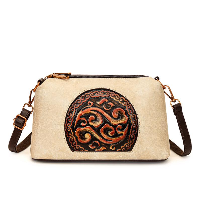 2025 Retro Ethnic Style Women's Genuine Leather Crossbody Bag for Middle-Aged Women