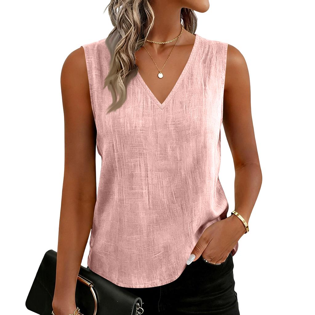 Damen Farbige Baumwoll-Leinen-Camisole Locker Ärmellos Vielseitiges Unterziehoberteil