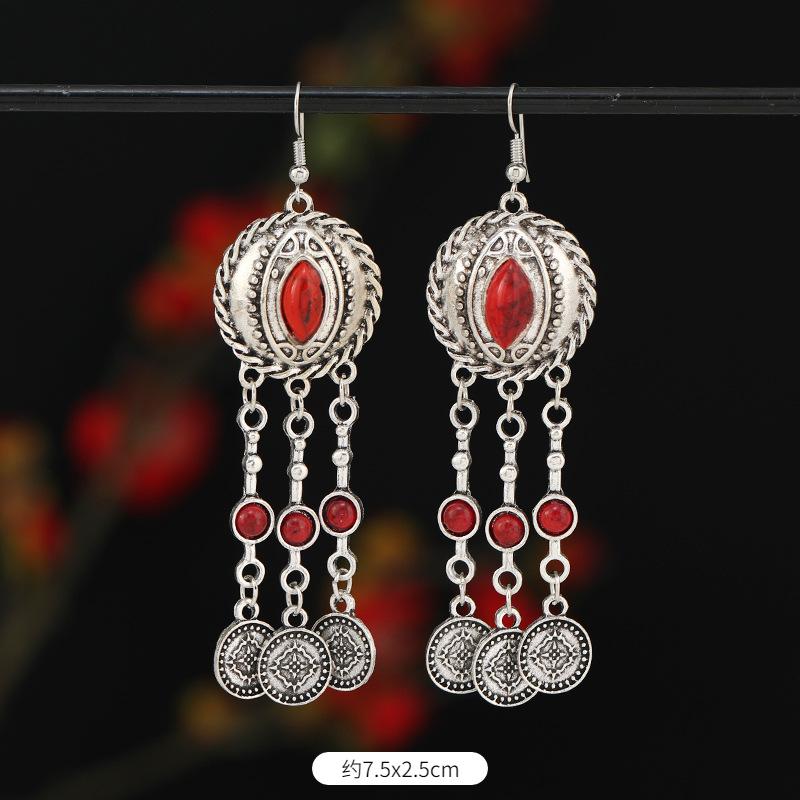 Retro Exotic Ancient Silver Coins Tassel Earrings Women's Long Personalized Earrings Niche Earrings