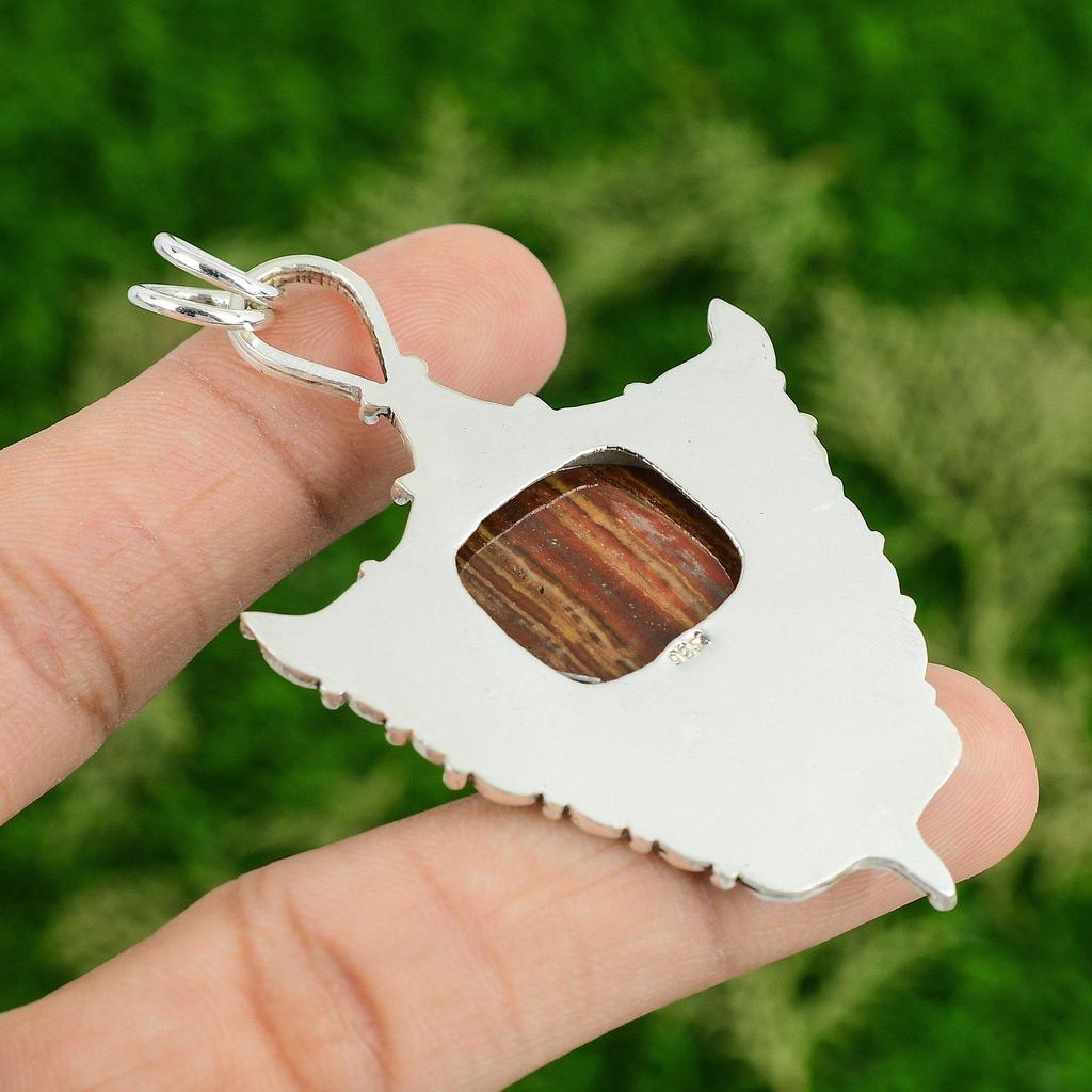 Sterling Silver Natural Red Snakeskin Jasper Birthday Mother New Pendant Jewelry