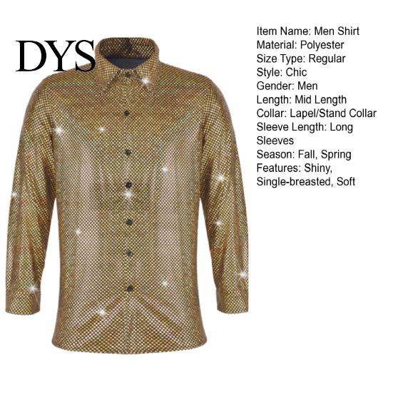 Retro Button Design Shirt Men Performance Shiny Surface Turn-down Collar Single-breasted Long Breathable Sleeves Buttons Satin Club Party Disco Stage