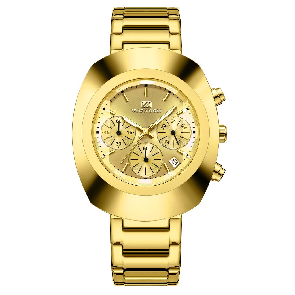 VA VA VOOM Brand Watch Men Sports Leisure Style Stainless Steel Strap Fashionable Oval Dial Multifunctional Running Second Watch