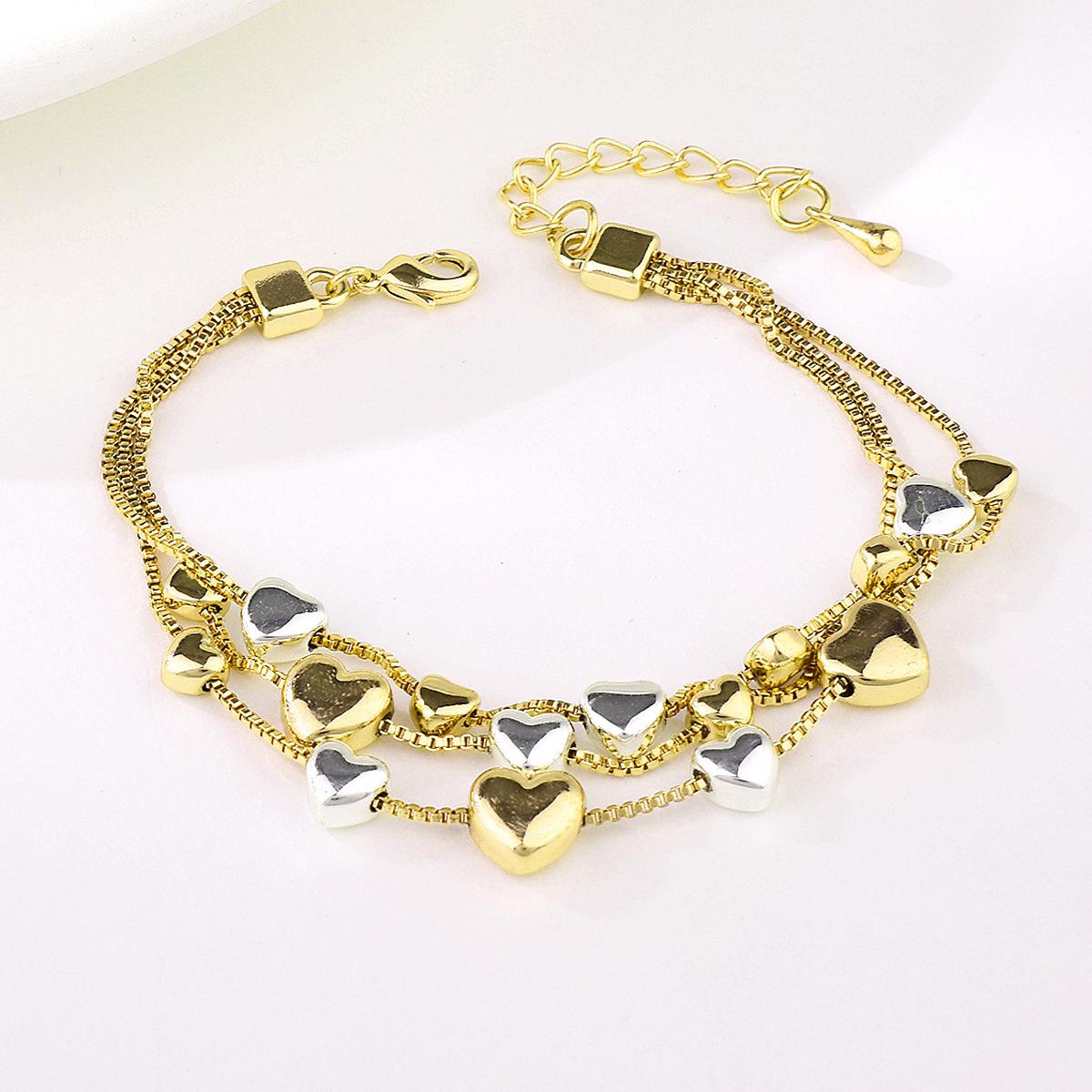 

Korean Style Gold Heart Inlaid Box Three-Layer Bracelet for Women розового золота