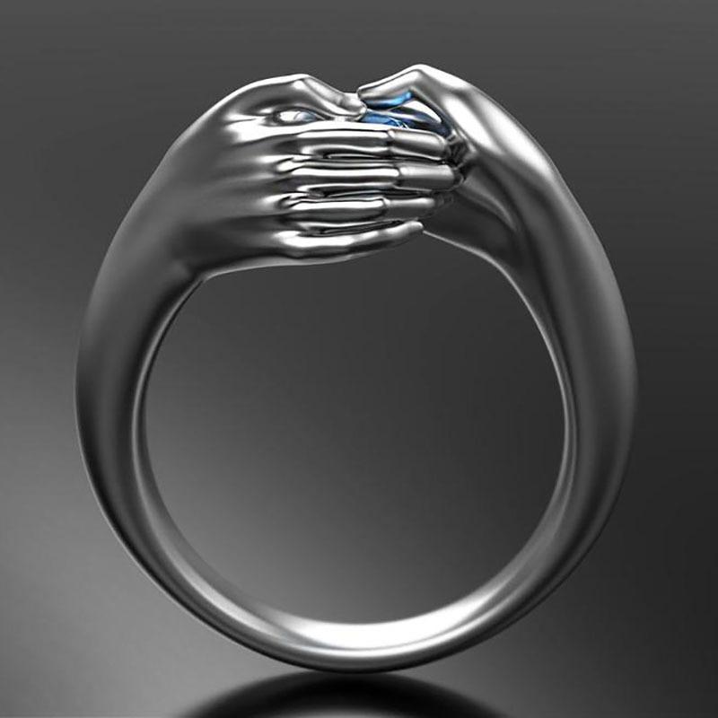 Romantic Love Hug Crystal Ring Creative Love Forever Couple Hands Hug Rings for Women Men Fashion Wedding Jewelry