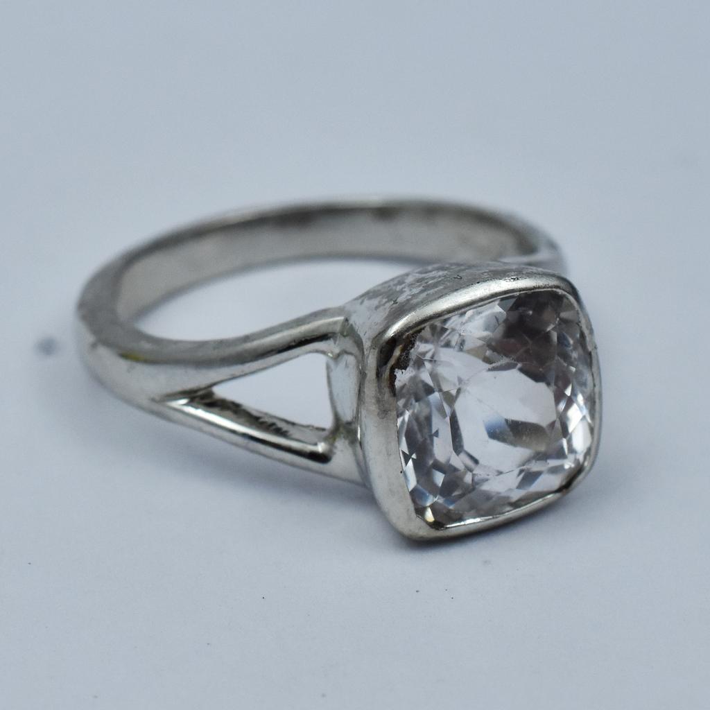 20.00 Carat White Sapphire Silver Ring Size 8.5 Square Shape Best Ring Gemstone AR-.3133-Sa
