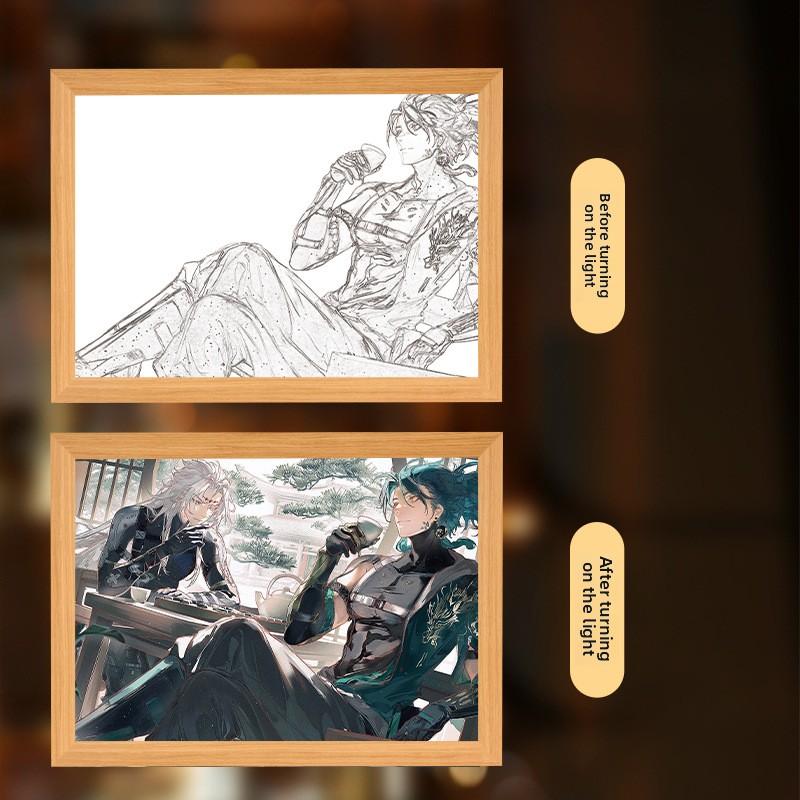 23cm/9.06in Wuthering Waves Mirror Light Painting Photo Anime Table Peripherals Night Lamp Collectible Birthday Decoration Gifts