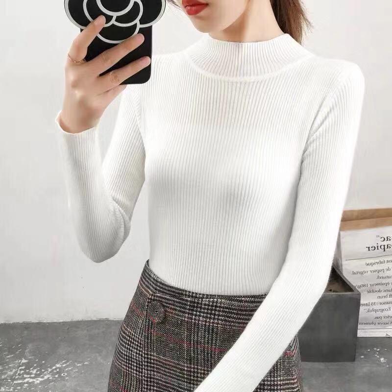 Spring and Autumn Half High Neck Loose Long-sleeved Bottoming Knit Sweater Ladies Pullover Round Neck Sweater