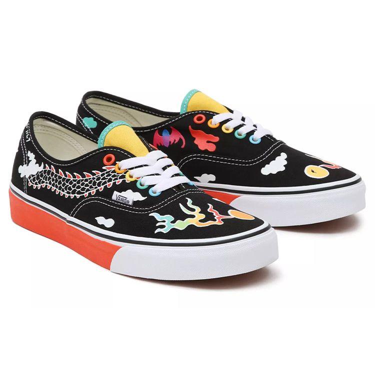 Vans Authentic Classic Casual Dragon Print Low Top Skate Shoes Unisex Sneakers Black Multicolor VN0A5KRDATB