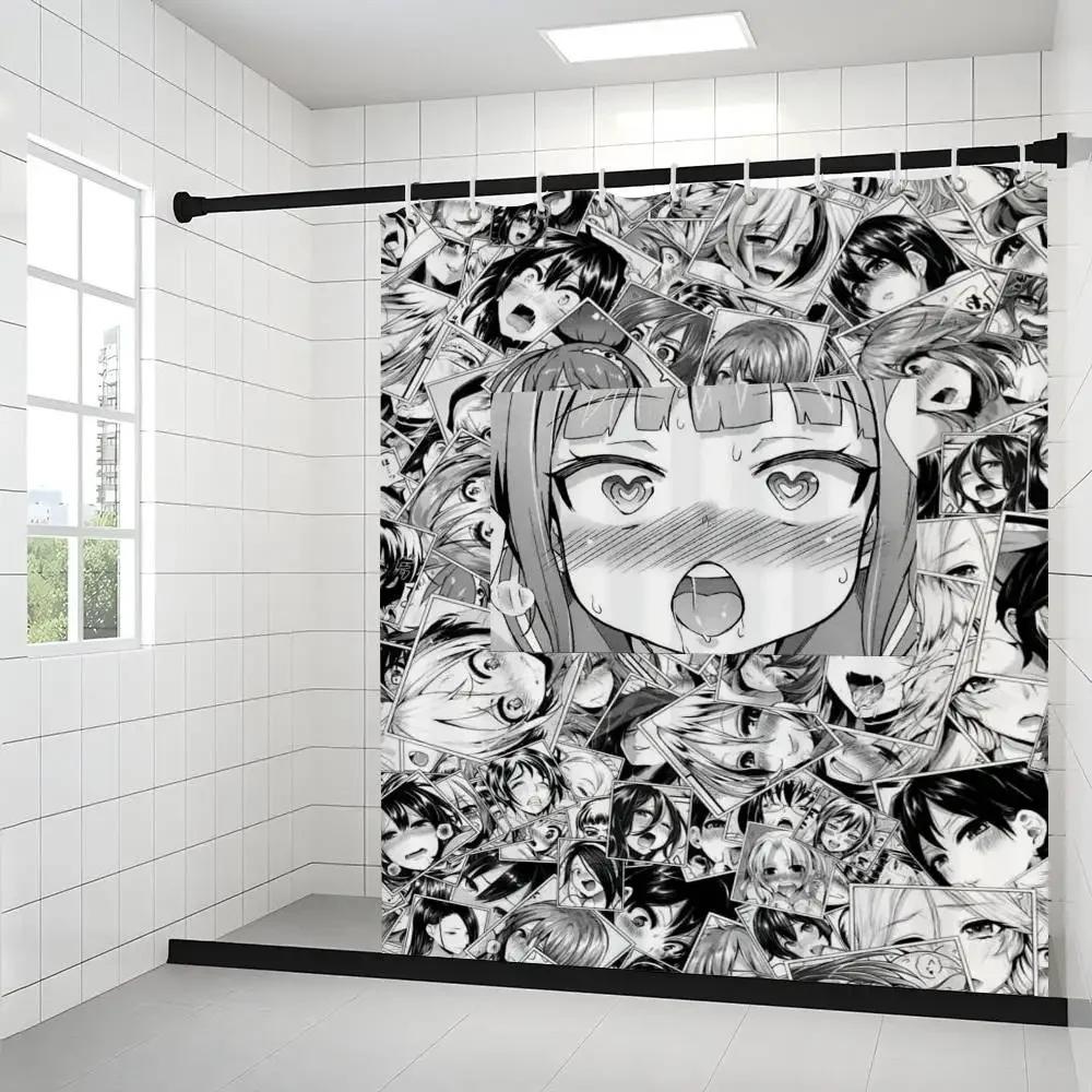 A-Ahegao M-Manga Girl  Shower Curtain Outdoor Scenery Summer Vacation Bathroom Decor Holiday Polyester Bath Curtain with Hooks