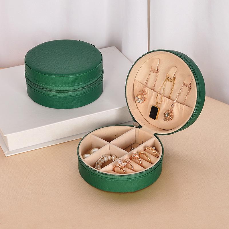 1PC Soft Lining Rings Anti-Scratch for Travel & Gifting Round Portable PU Leather Earrings Jewelry Box Multi-Functional