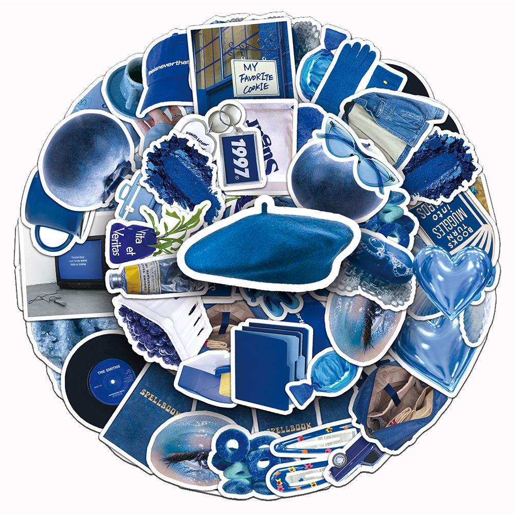 10/30/50pcs Blue INS Style Art Graffiti Stickers Cute Aesthetic Cartoon Decals DIY Guitar Luggage Scrapbook Waterproof Sticker