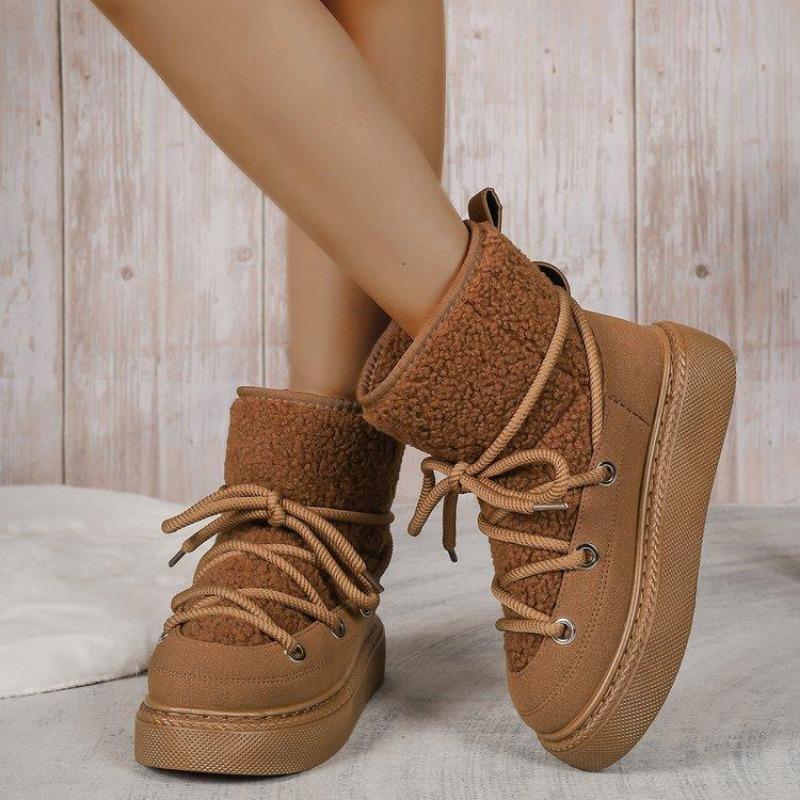 Women's Winter Warm Snow Boots Slip-on Fleece Lined Chunky Platform Ankle Booties for Women Comfortable Casual Lace-Up Pull-on Short Boots Shoes