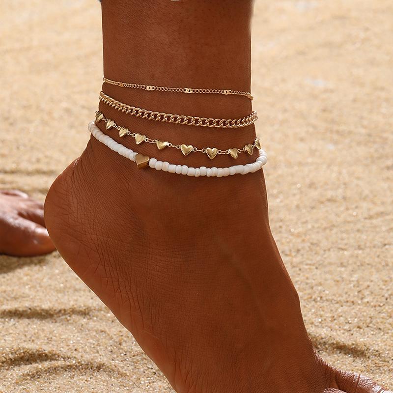 Boho Multilayer Beads Heart Chain Anklet Bracelet Charm Anklet Sandals Barefoot Beach Foot Bridal Valentine's Jewelry J41