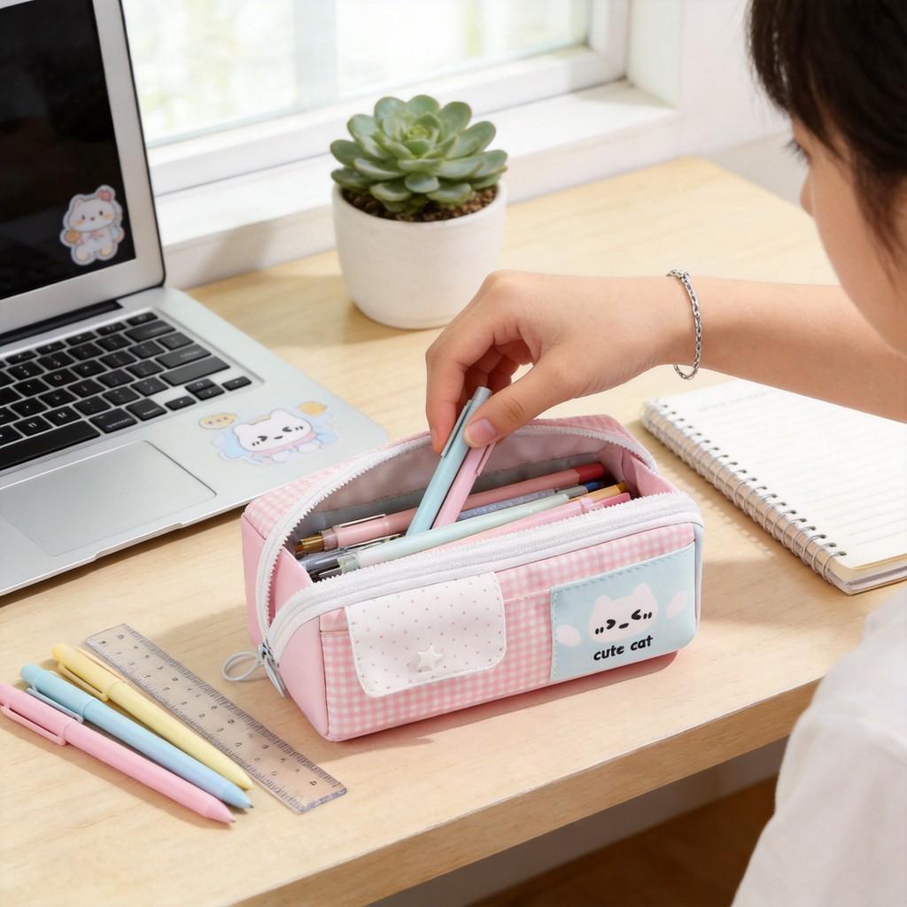 Cat Prism Dot Pencil Case With Large Capacity For Students And Kids