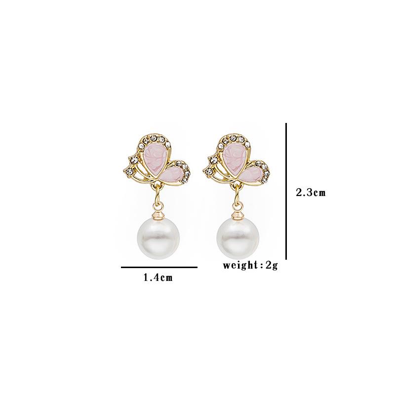 Pinkdudu Mode 3 Farbe Schmetterling Imitation Perle Ohrringe Süße Zirkon Insekt Ohrring für Frauen Schmuck Geschenke PD1397