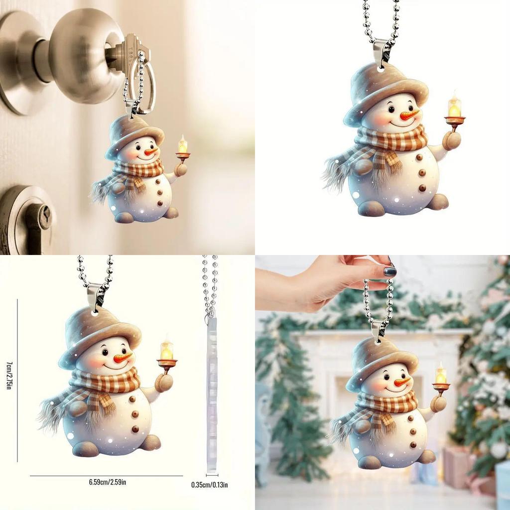 Christmas Cute Handheld Candle Snowman Pattern Acrylic Pendant For Holiday Decor And Gift Idea