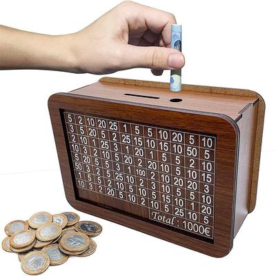 1000/3000/5000/10,000 Euro Money Box Wooden Money Box, Reusable, with Savings Target and Number Box, Home Decoration