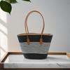 Women's Cowhide Woven Straw Tote - Large Capacity Summer Beach Bucket Bag