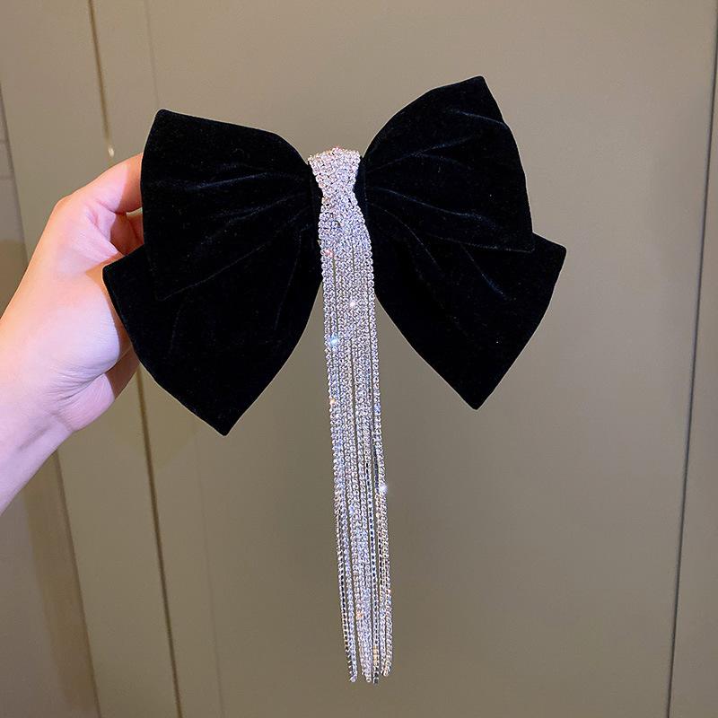 Korean Velvet Bow Hair Pins Fabric Rhinestone Pearl Hair Clips for Women Luxulry Jewelry Spring Clip Girls Hair Accessories