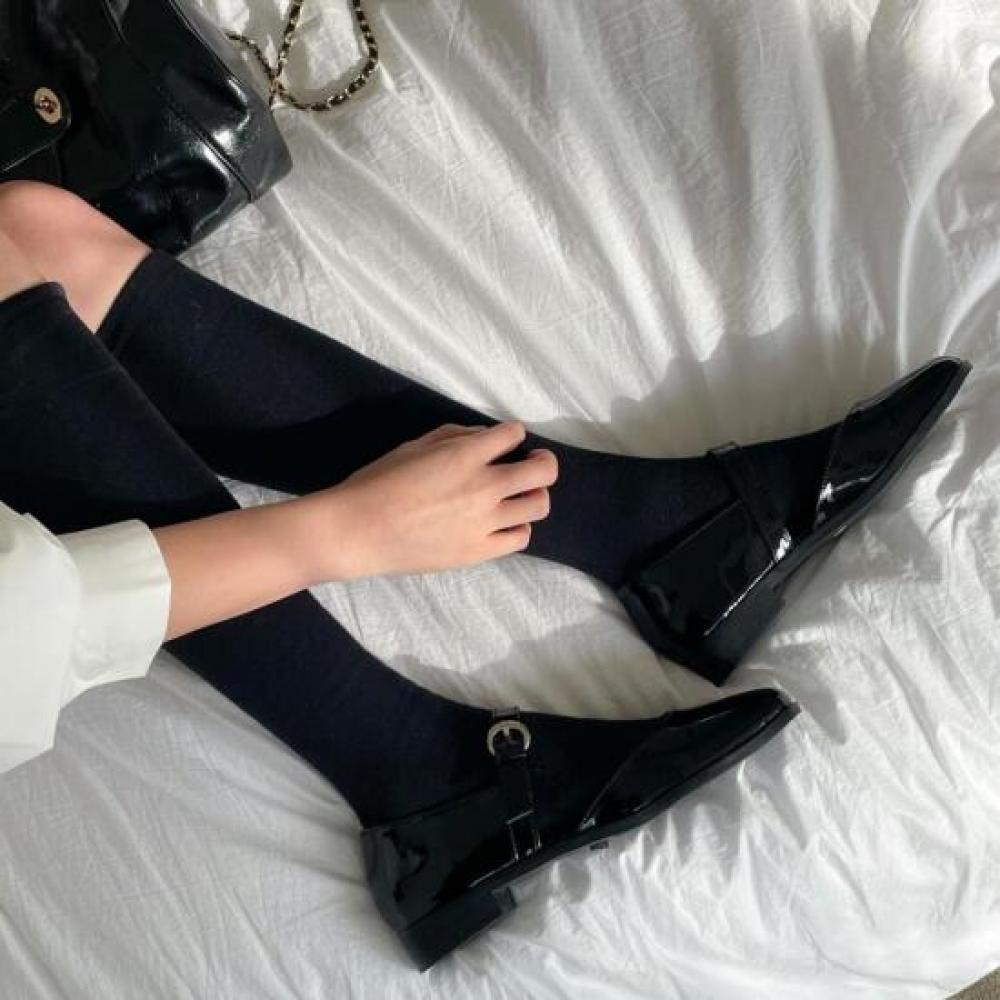 New Arrivals Open Run Mary Jane Buckle Patent Flat Shoes Black