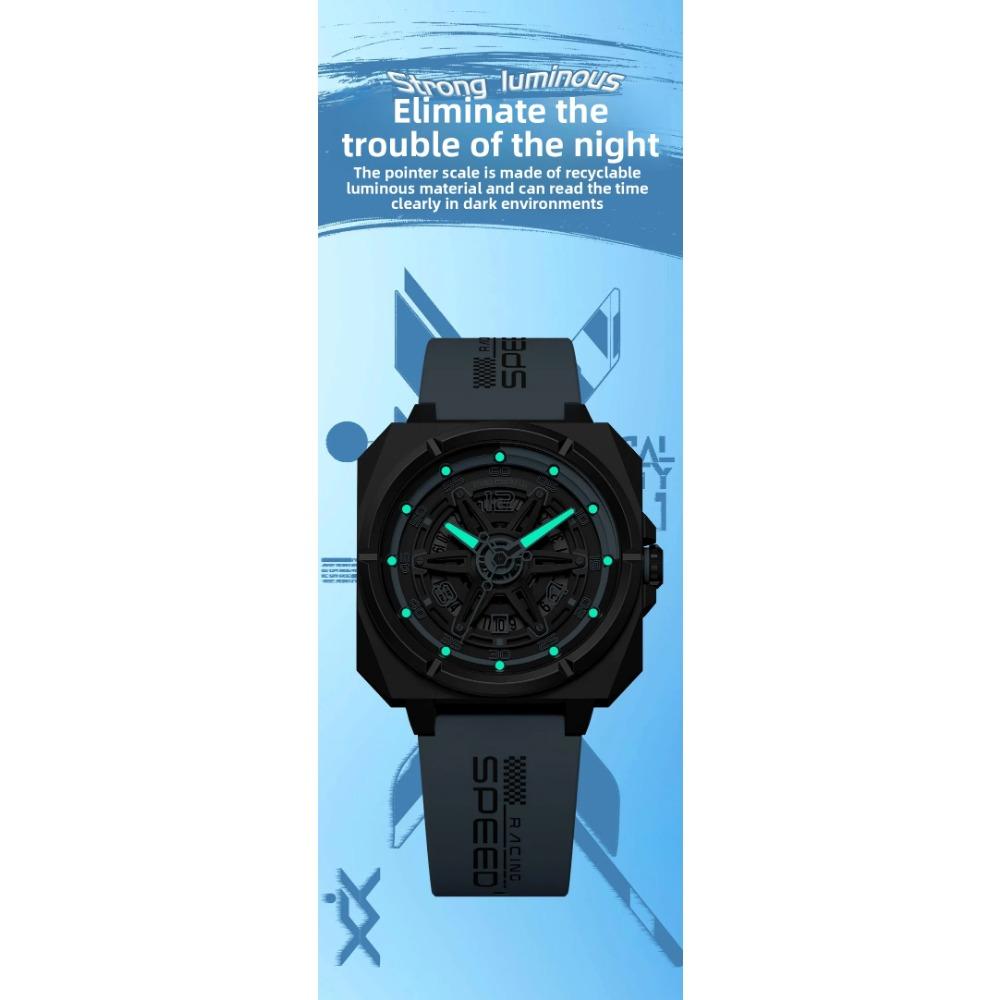 ABORNI 5006 Orologio Sportivo da Uomo Stile Meccanico Calendario Quarzo Cinturino in Silicone Quadrato Serie Yonghui Star Track Orologio per Uomo