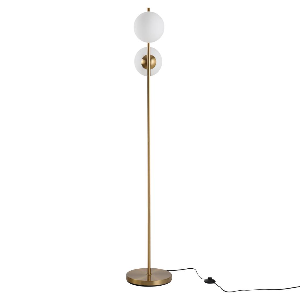 Living Room Floor Lamp with 2-Piece Glass Lampshade, Floor Lamp Standing Lamp with 2 E27 Sockets for Living Room Bedroom, Excl. Light Bulb