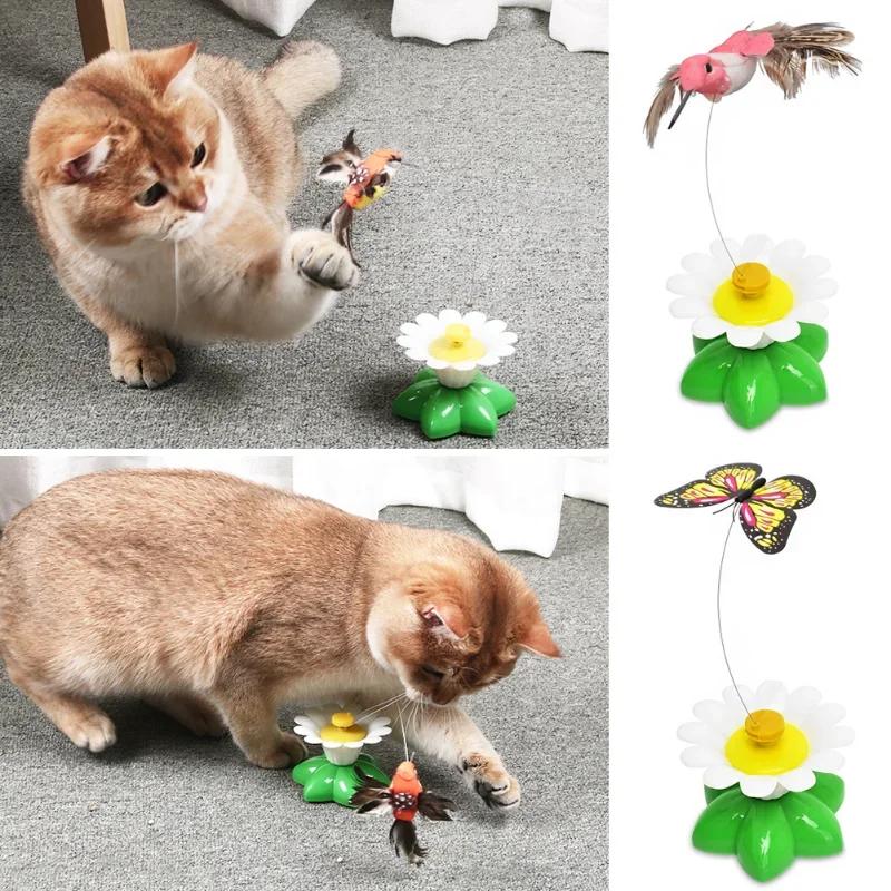 Automatisches rotierendes elektrisches Katzenspielzeug Bunter Schmetterling Vogel Tierform Kunststoff Lustig Kätzchen Haustier Hund Interaktive Trainingsspielzeuge