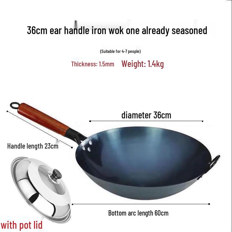 Handmade Non-Stick Iron Wok: Pre-Seasoned, Thickened, Uncoated, Ready for Cooking