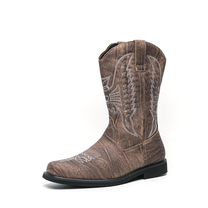 Men's leather boots autumn and winter new retro leather shoes fashionable men's large size ethnic style sleeve boots cowboy boots