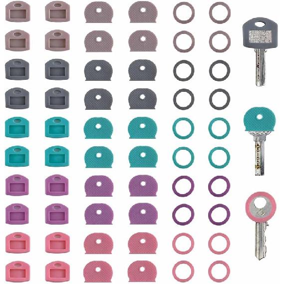 60 Pieces Key Color Covers Plastic Key Color Identifiers 3 Styles 10 Assorted Colors Key Toppers for House Keys Organization Key Identifier Rings