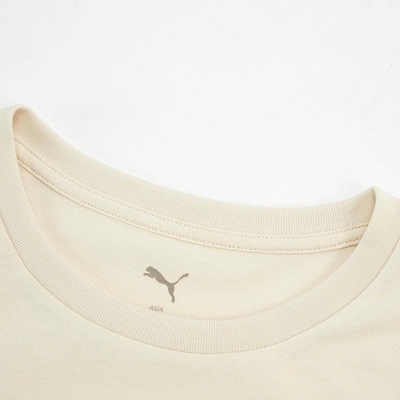 Puma Logo Letter Round Neck Versatile Short Sleeve T-Shirt Women Tops Beige 688938-87