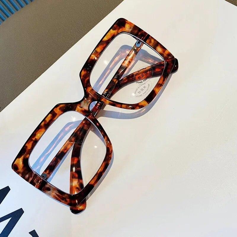 New Big Square Frame Anti Blue Light Glasses Women Leopard Computer Goggles Glasses Transparent Optical Spectacle Eyeglass