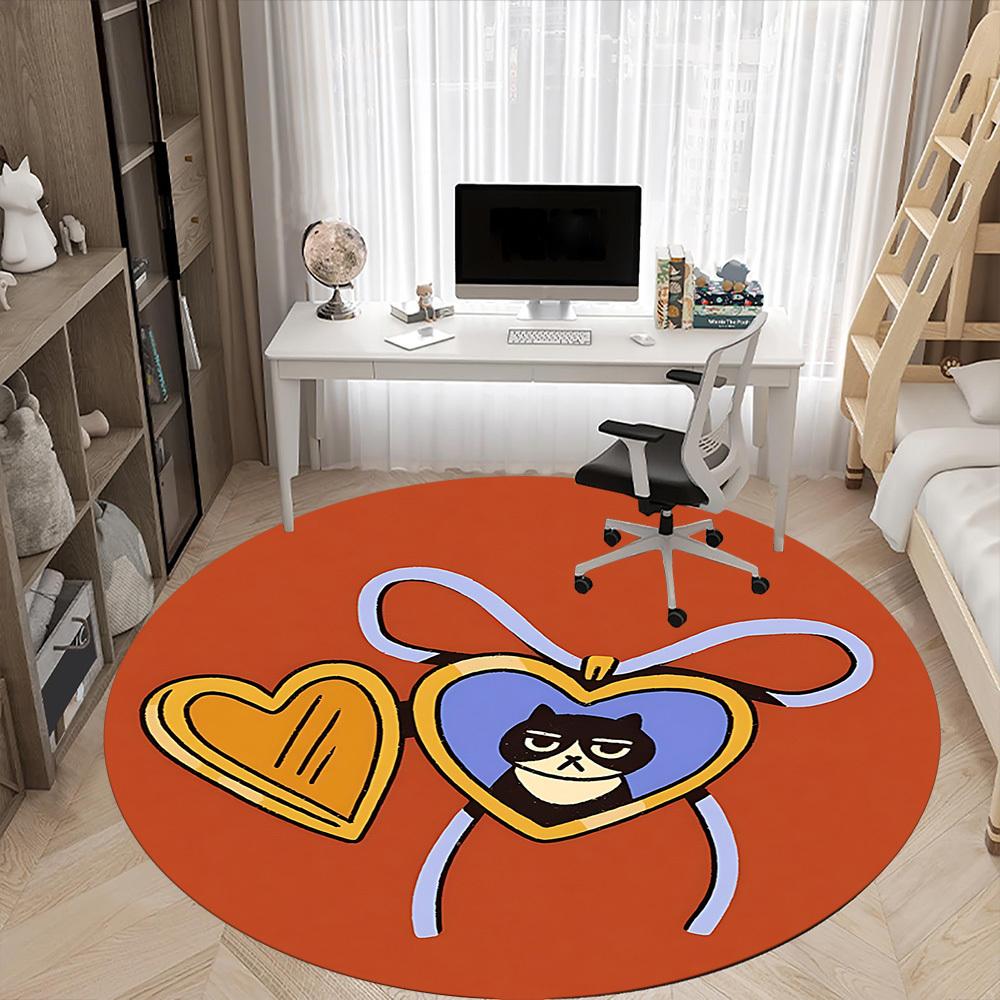 1pc Heart Cat Office Round Area Rug, Mat Suitable For Office, Under Office Chairs Bedroom Living Room Home Decor, Room Deco
