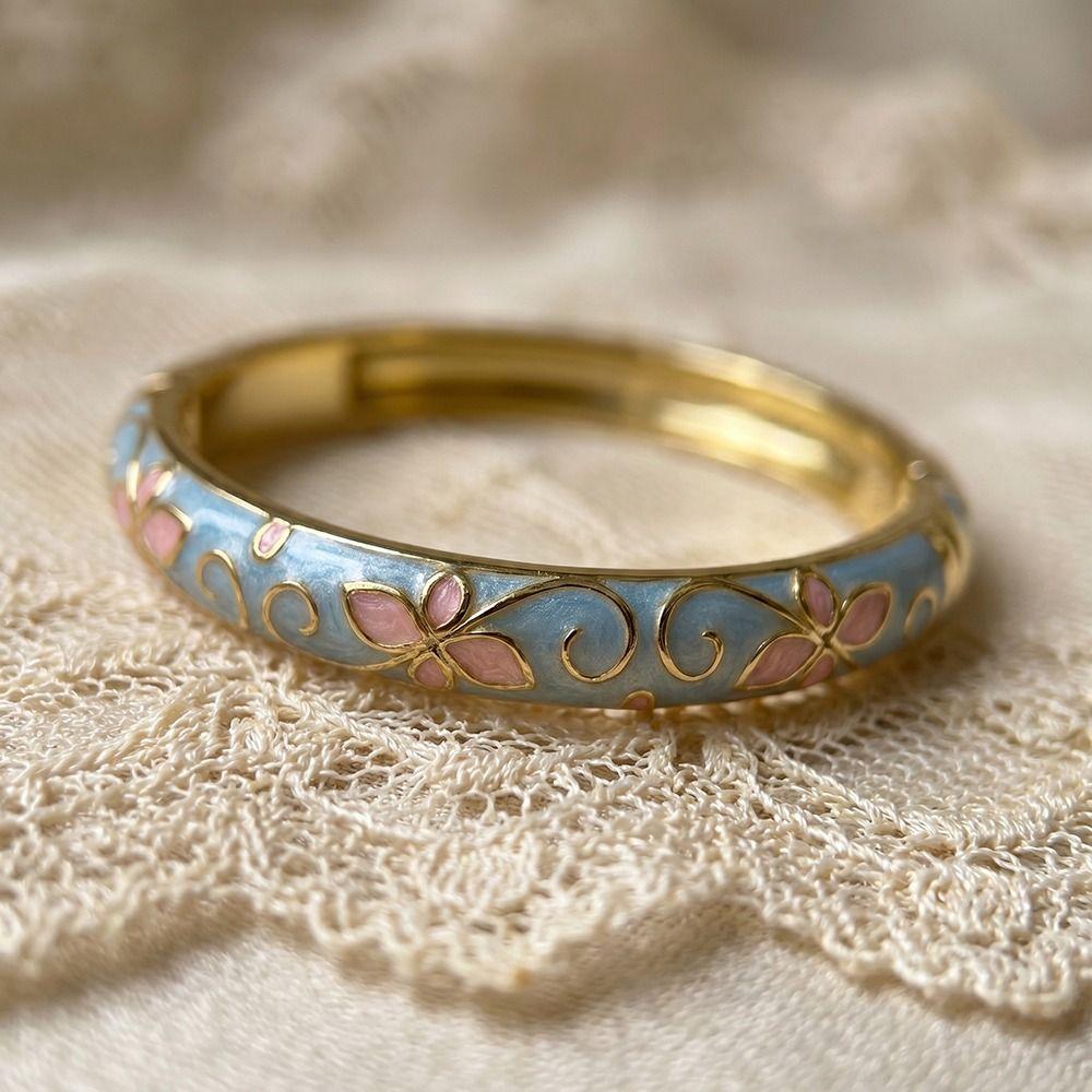 Traditional Floral Filigree Flower Bangle Enamel Women's Hand Bracelet Jewelry Gifts