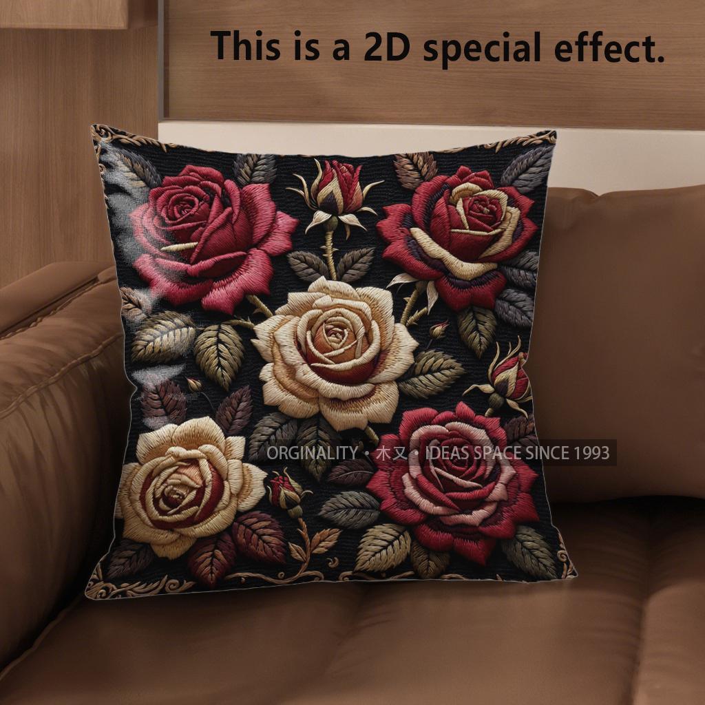 2D Vintage Embossed Rose Floral Throw Pillow Covers Pattern Cushion Cover Suitable For Sofa Bedroom Car Pillow Cover