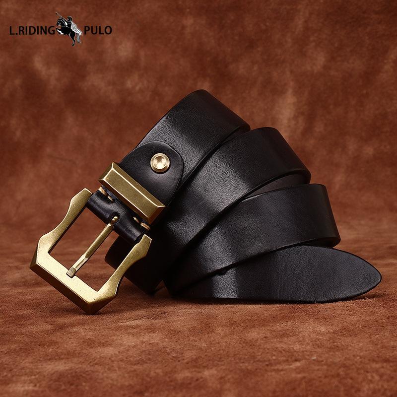 Móda Osobnost Retro Zesílený Hladký Vrchní Vrstva Hovězí Kůže Pravá Kůže Pánský Opasek Drsný Chlap Měděná Přezka Opasek