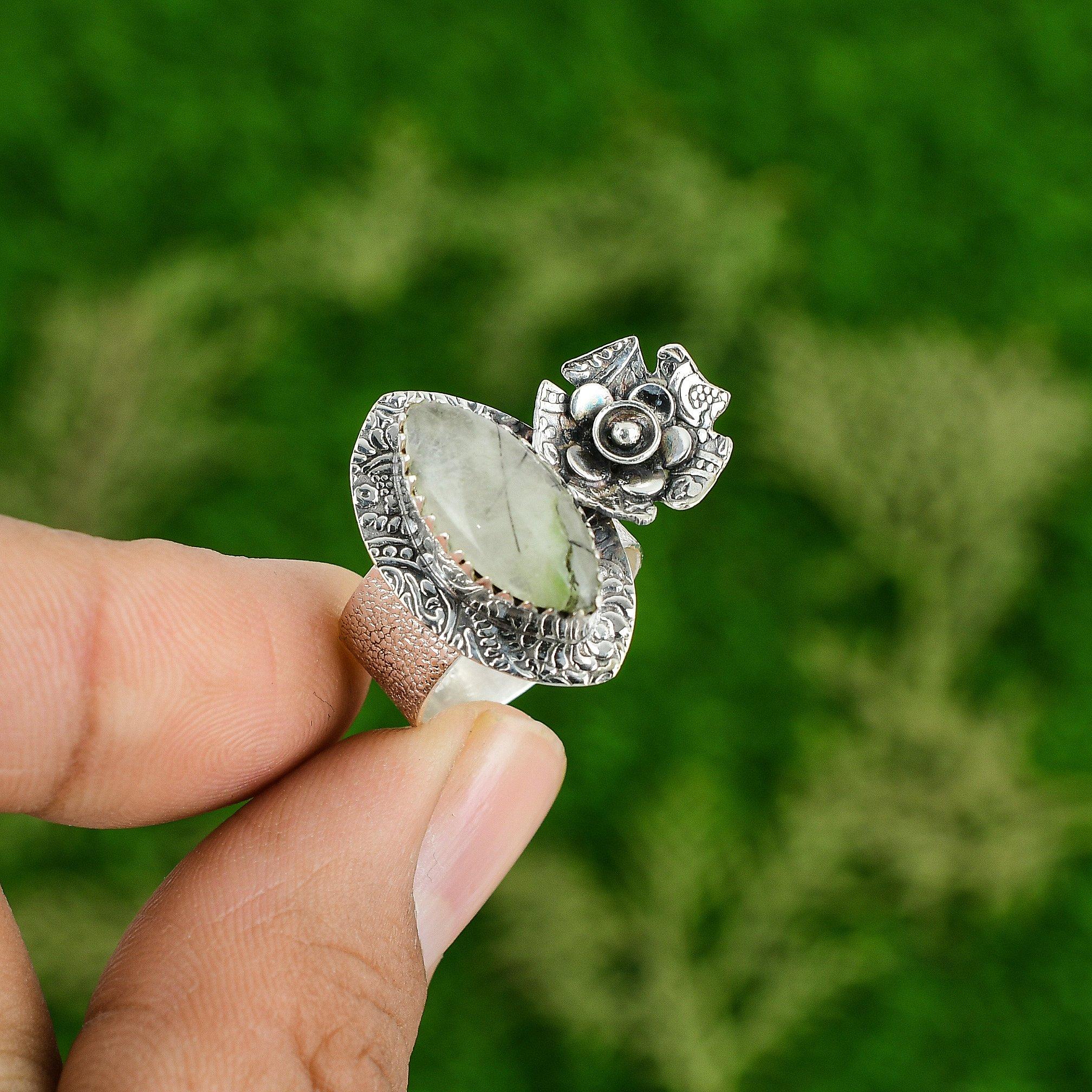 

Натуральный Рутиловый Драгоценный Камень Обещание Цветок Черное Кольцо Размер 7 925 Стерлинговое Серебро 7