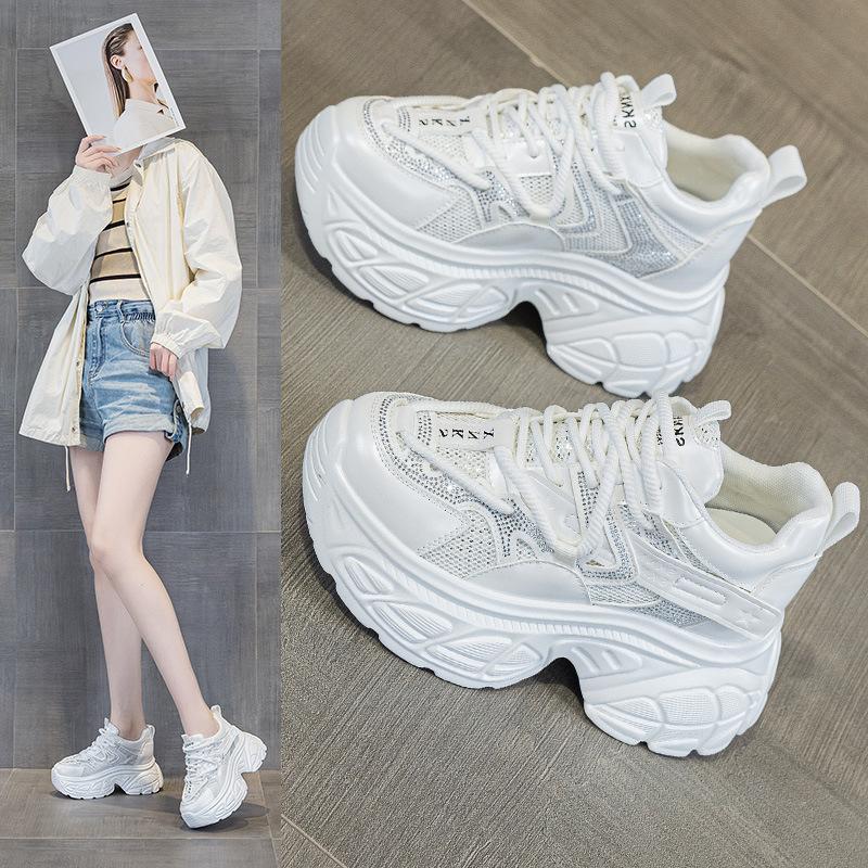 Small platform dad shoes 2025 spring new fashion rhinestone inner height increase women's shoes sports shoes women's versatile