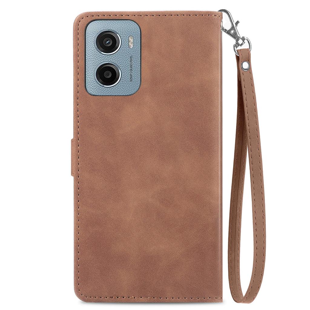 For Motorola Moto G05 4G Zipper Wallet Case with Strap Flower Imprint PU Leather Phone Cover