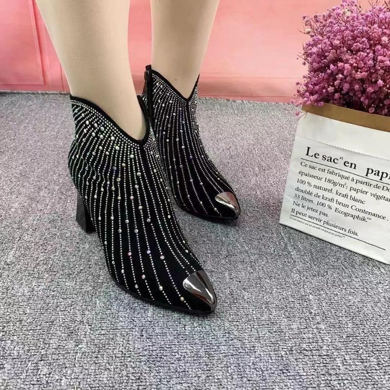Fashion Fashion Women's Boots Luxury Rhinetstone Ankle Boots 2025New Pointed High-heeled Boots for Women Casual Chelsea Boot Botas Mujer