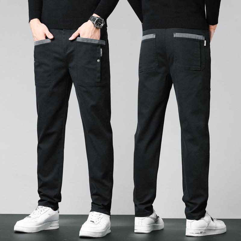 Autumn and Winter Plus Velvet Thick Cotton Elastic Casual Pants Men's Fashion Multi-bag Tooling Straight Trousers