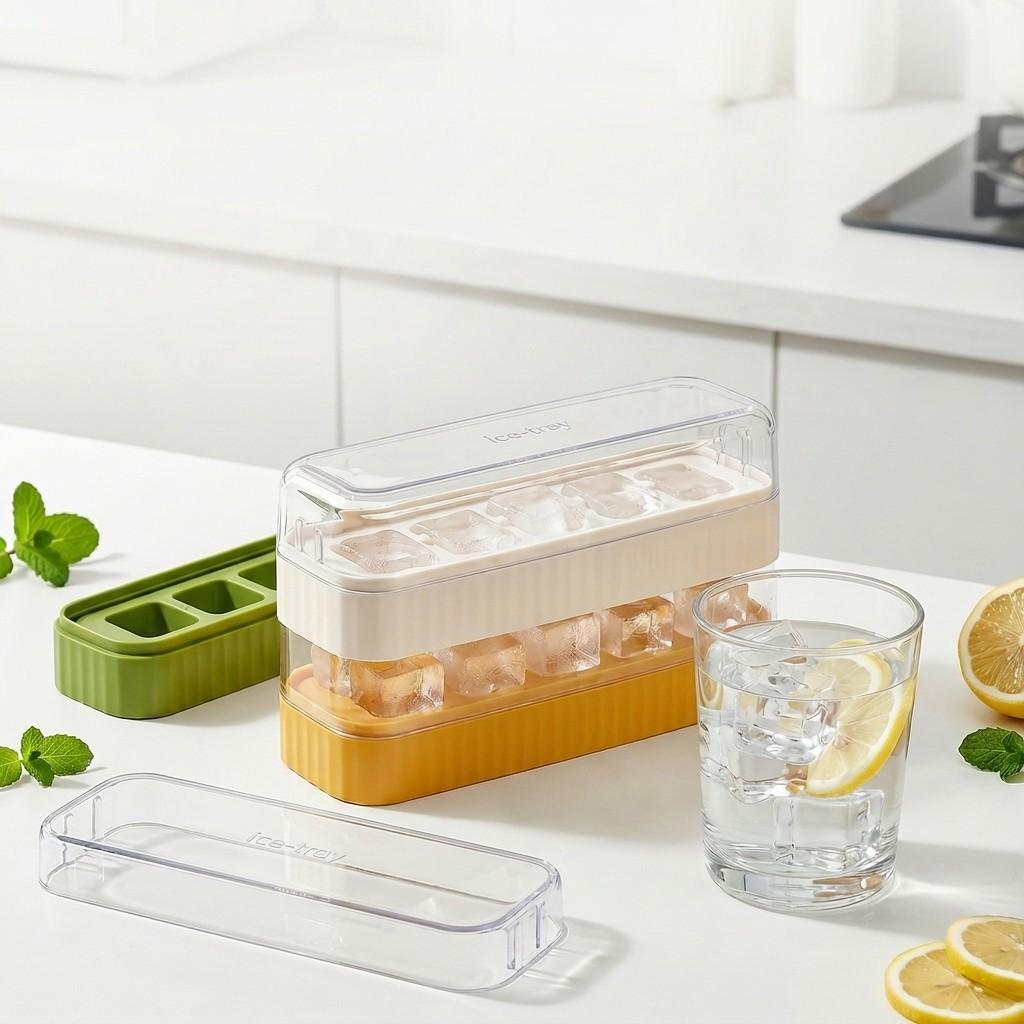 Reusable Ice Cube Tray With Lid Refrigerator Plastic Ice Mold 5 Grids Ice Cube Maker Kitchen Accessories Bar Tools Ice Cube Box