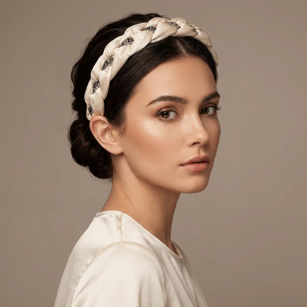 Twisted Knotted High Cranial Hair Hoop Soft Fabric Braided Hairband Rhinestone Headband Daily Use