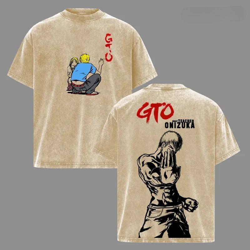Anime GTO Great Teacher Onizuka Eikichi Graphic T Shirt Men Women Clothing Oversized Tshirt Washed Cotton Tee Harajuku T-shirt XXL коричневый 1590₽